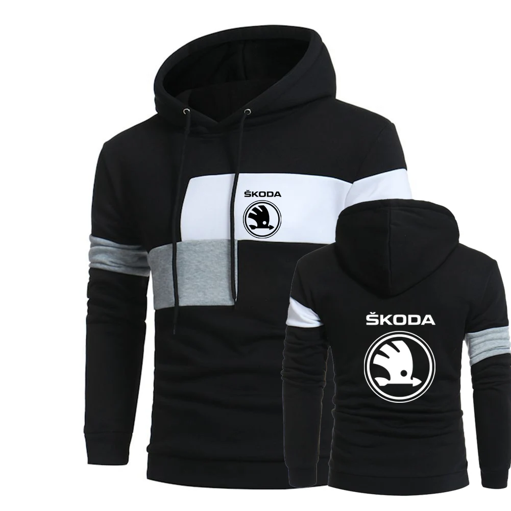 

2022 New Men's Skoda Car Logo Spring Autumn Three-Color Stitching Printing Casual Pullover Harajuku Comfortable Hoodies Tops