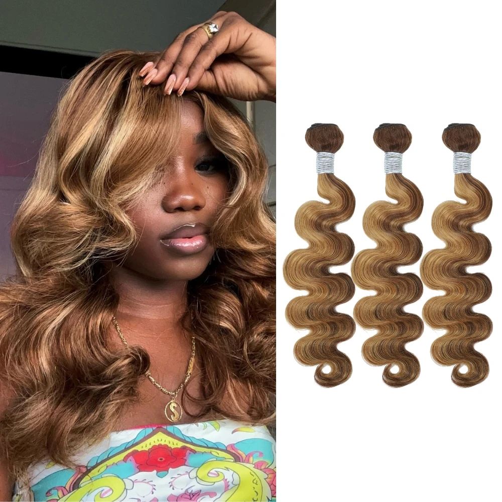 30 32 Inches P4/27 Highlight Body Wave Bundles Honey Blonde Ombre Human Hair Bundles Brazilian Weave Remy 10A Hair Extensions