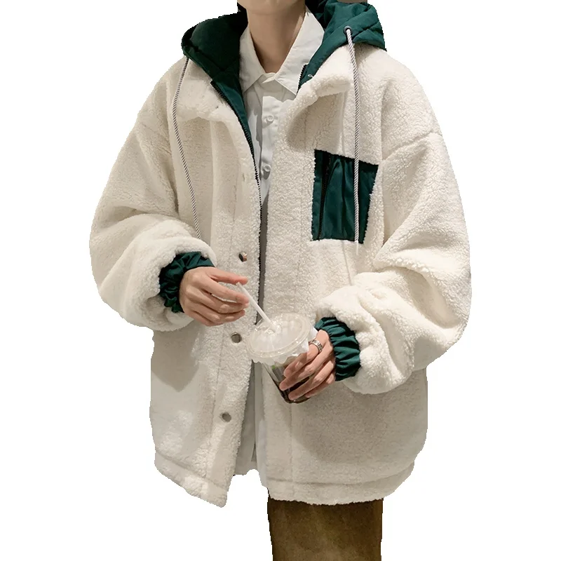 Winter Jacket Men Warm Fashion Thickened Lamb Wool Jacket Men Korean Loose Thick Hooded Short Coat Mens Parker Clothes M-2XL