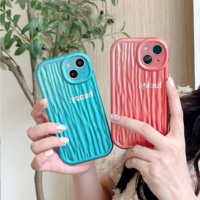 

Fashion Solid Color Bark Texture English Happy/lucky Mobile Phone Case for IPhone11 12 13 14 Pro Max Plus