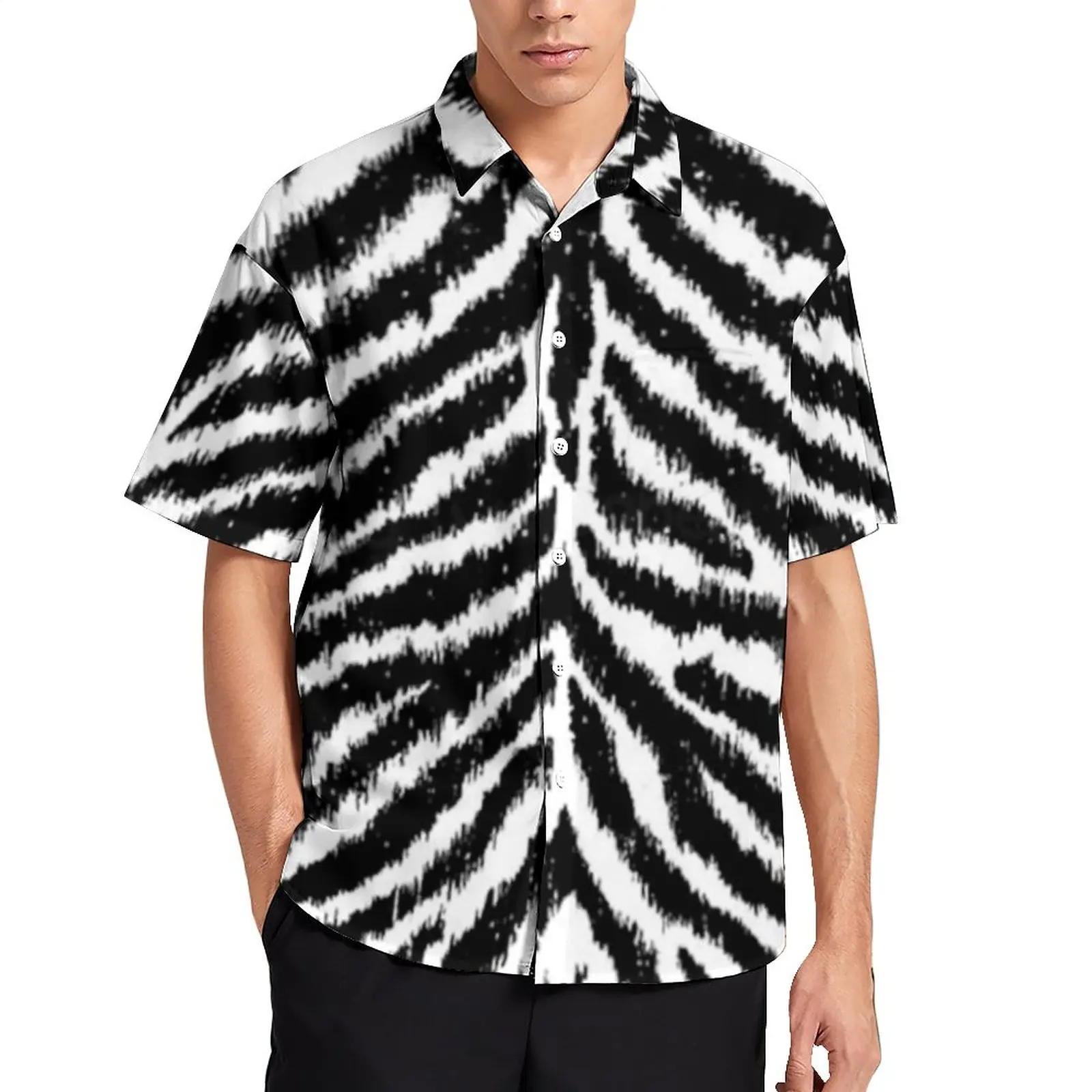 

Zebra Print Loose Shirt Male Beach Cool Zebras Skin Design Casual Shirts Hawaiian Printed Short-Sleeved Fashion Oversize Blouses