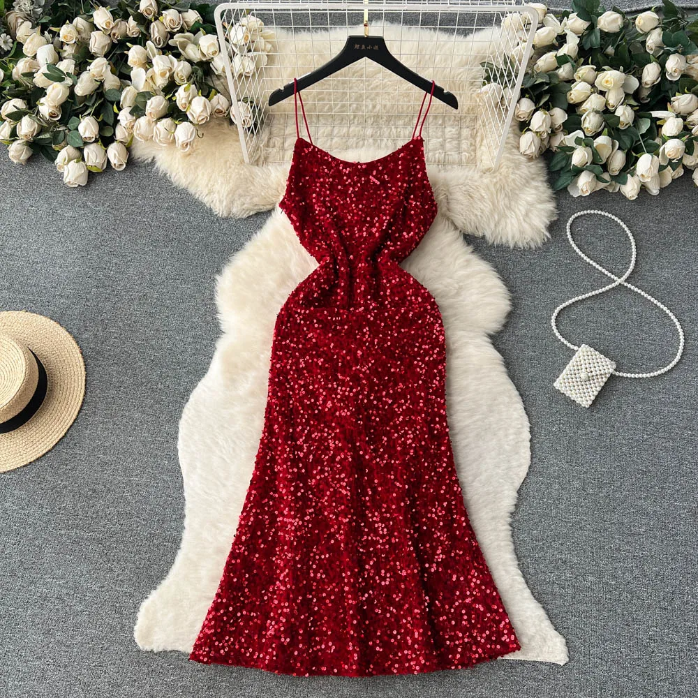 

Женское бархатное платье с блестками, облегающее длинное платье на бретелях, с запахом, с открытыми бедрами и хвостом, для лета