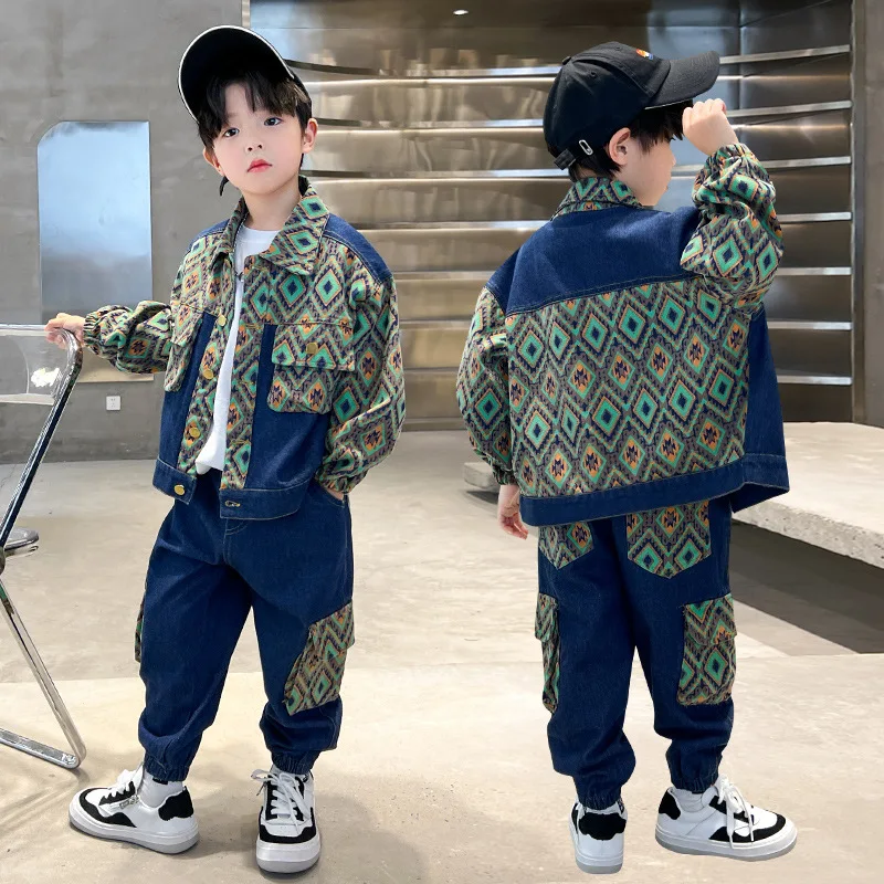 

Boys' Clothes Sets Jacket +Pants 2PCS/Set Cotton 2023 Cool Spring Autumn Teenagers Suit Outfit Children Clothing