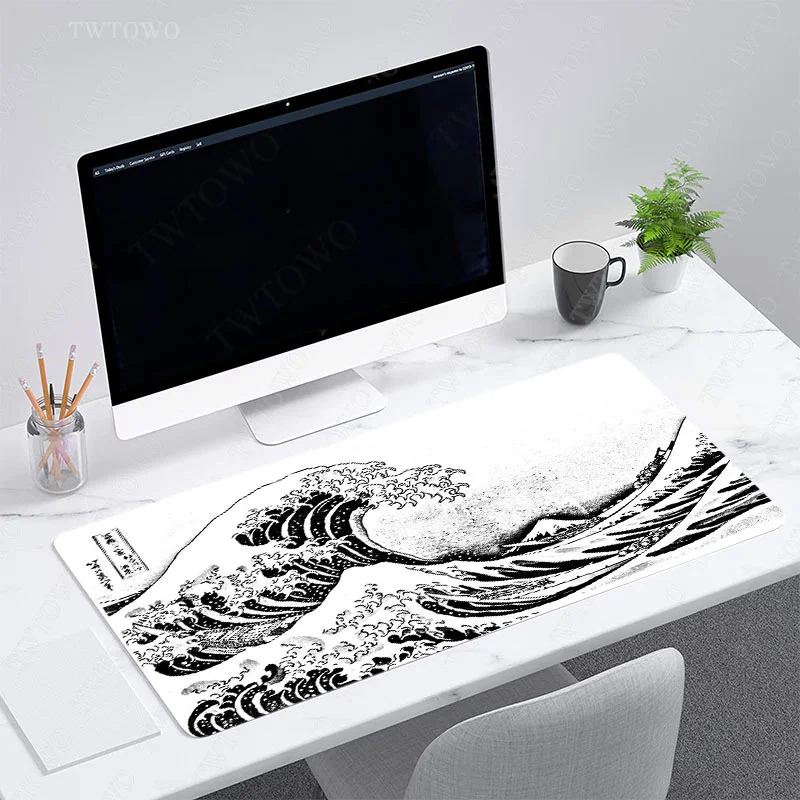 Black & White Japan Art Great Waves Mouse Pad Gaming XL Custom HD New Mousepad XXL Playmat Non-Slip Office Computer Mice Pad images - 6