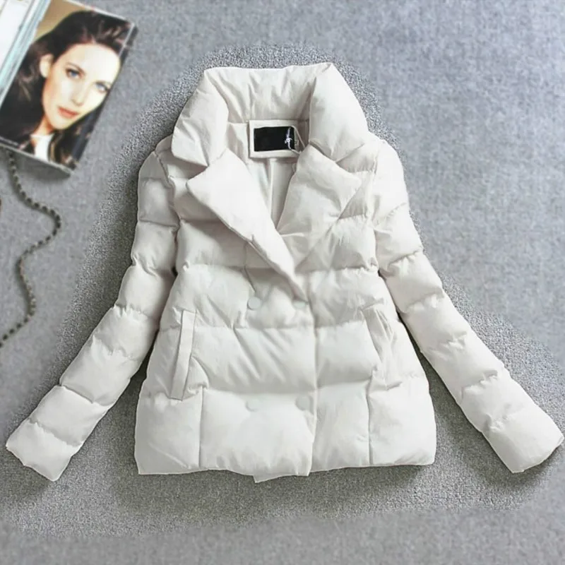 New M-3XL Solid Cotton Coat Winter Women Jacket Slim Warm Parka Casual Full Ladies Clothing Short No Hat Coat Plus Size Winter