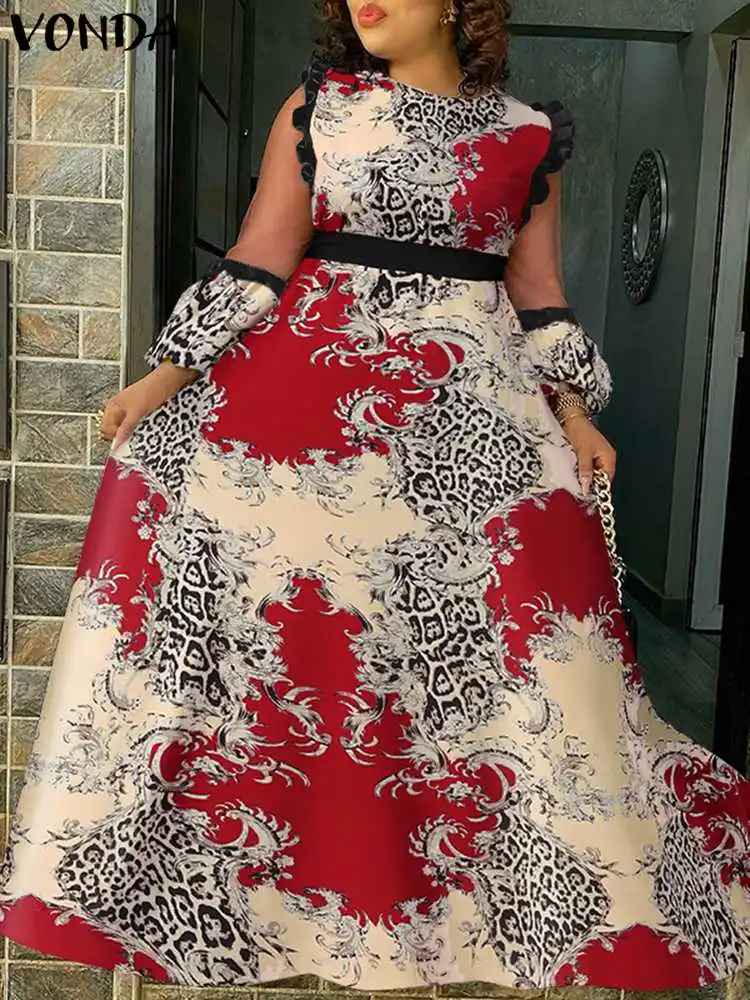 

VONDA женское кружевное лоскутное Плиссированное Макси-платье 2022 с рукавом 3/4 винтажное праздничное платье с принтом повседневные женские пл...