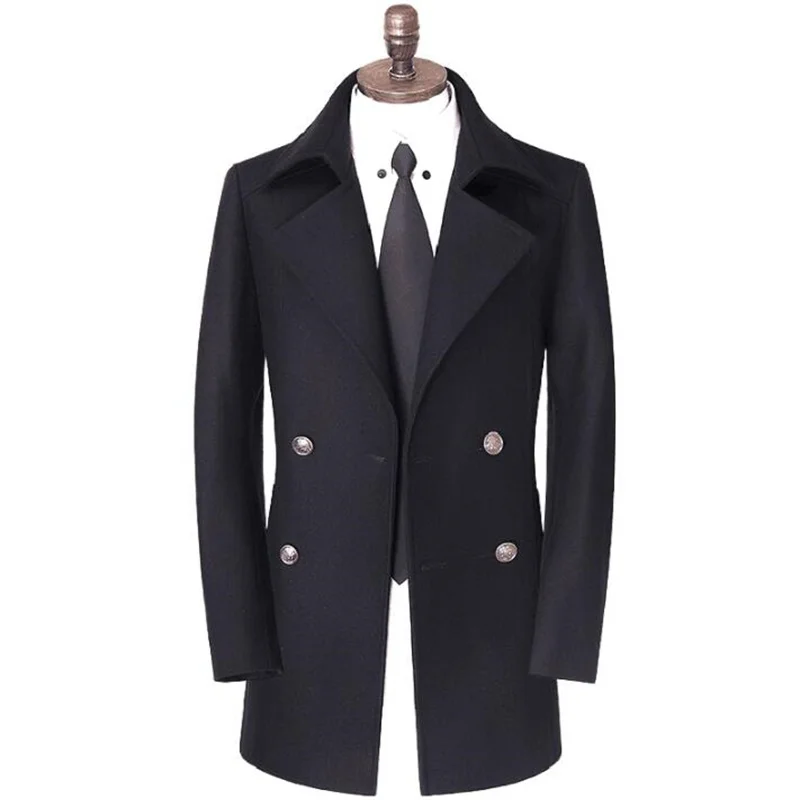 

Шерстяное пальто средней длины, Мужская черная деловая Повседневная облегающая куртка, женский жакет для молодых людей среднего возраста, Мужская свободная куртка