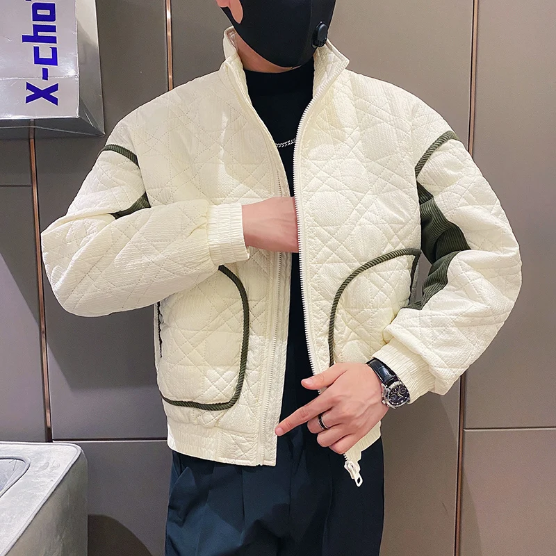 2022 Contrast Stitching Men Jackets Winter Thickened Warm Stand Collar Overcoat Windproof Casual Puffer Parkas Streetwear Coats