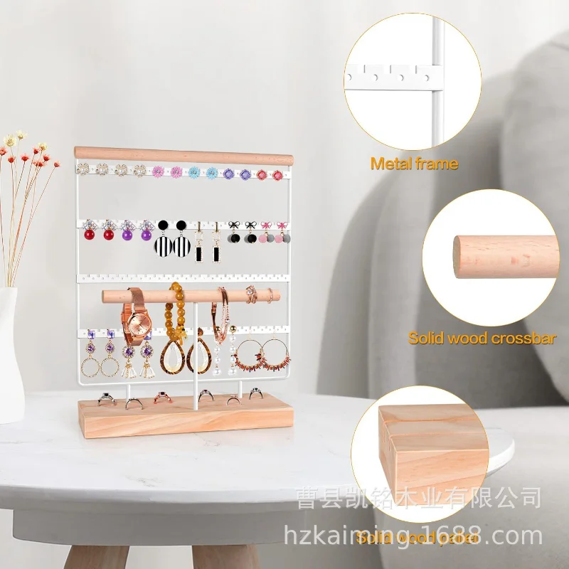 Solid Wood Jewelry Display Stand Earring Rack Retail Ring Frame Necklace Organizer Packaging Box Home Decoration