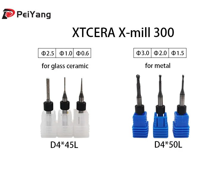 Фото Фрезы XTCERA Xmill 300 CAD/CAM с хвостовиком 4 мм для стеклокерамики, дисиликата лития, металла, зуботехнические фрезы для фрезерования №1