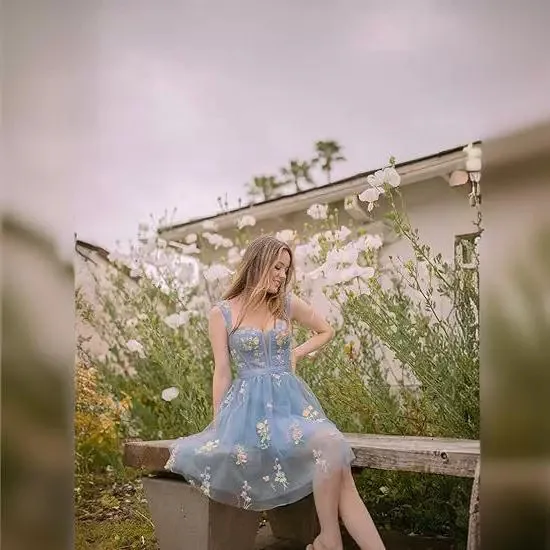 Lamour 2024 Floral And Simple Evening Dress For Female Spaghetti Strap 15 Anos Birthday Party Prom Above Knee Vestidos