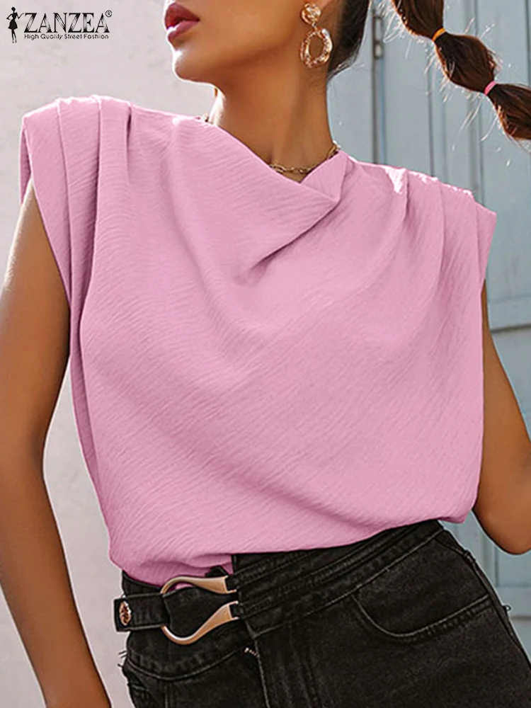 

ZANZEA Summer Fashion Tank Tops Women Sleeveless Solid Shirt Blouse Elegant Work OL Blusas Female Casual Party Holiday Chemise