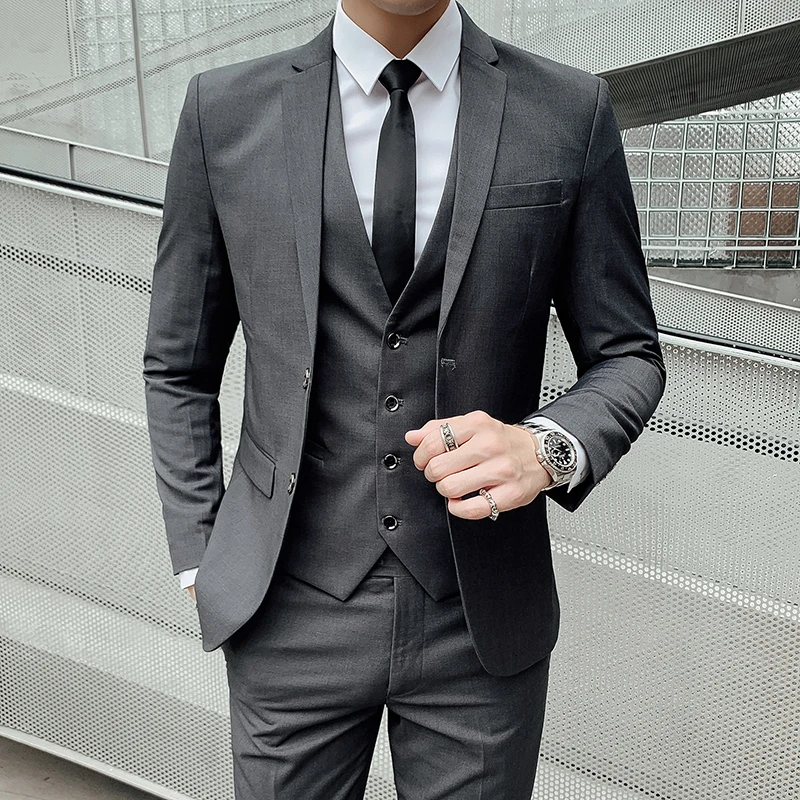 

Men Solid Wedding Dress Suits Male Jackets+Pants+Vest Suits Sets Groom Formal Wear Slim Dress Suit Business Casual Fit Suits 5XL
