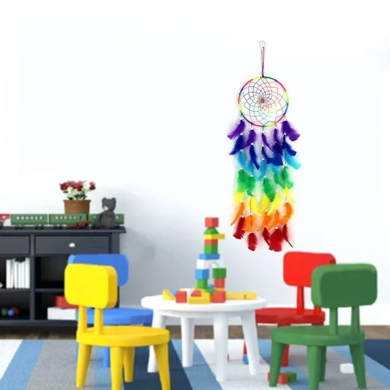 

Dream Catcher Colorful Dreamcatchers Handmade Rainbow Traditional Feather Hanging Home Wall Decoration Kid Bedroom Ornament