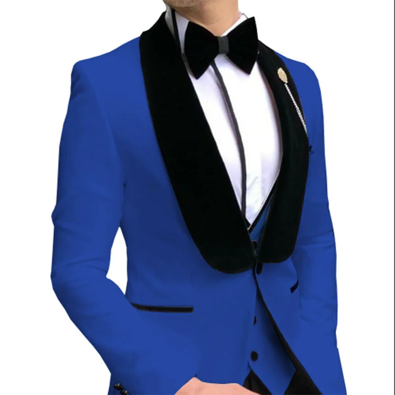 Men's Suit Set Shawl Collar Single Button Jacket Banquet Host Wedding Dress 3 Piece Blazer Vest Pants