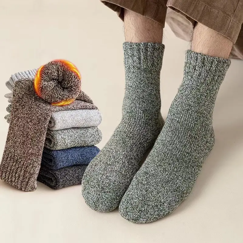5 Pairs Thick Wool Socks Men's  Winter Sock Towel Keep Warm High Quality Cotton Christmas Gift Socks For Man Thermal Size 38-45