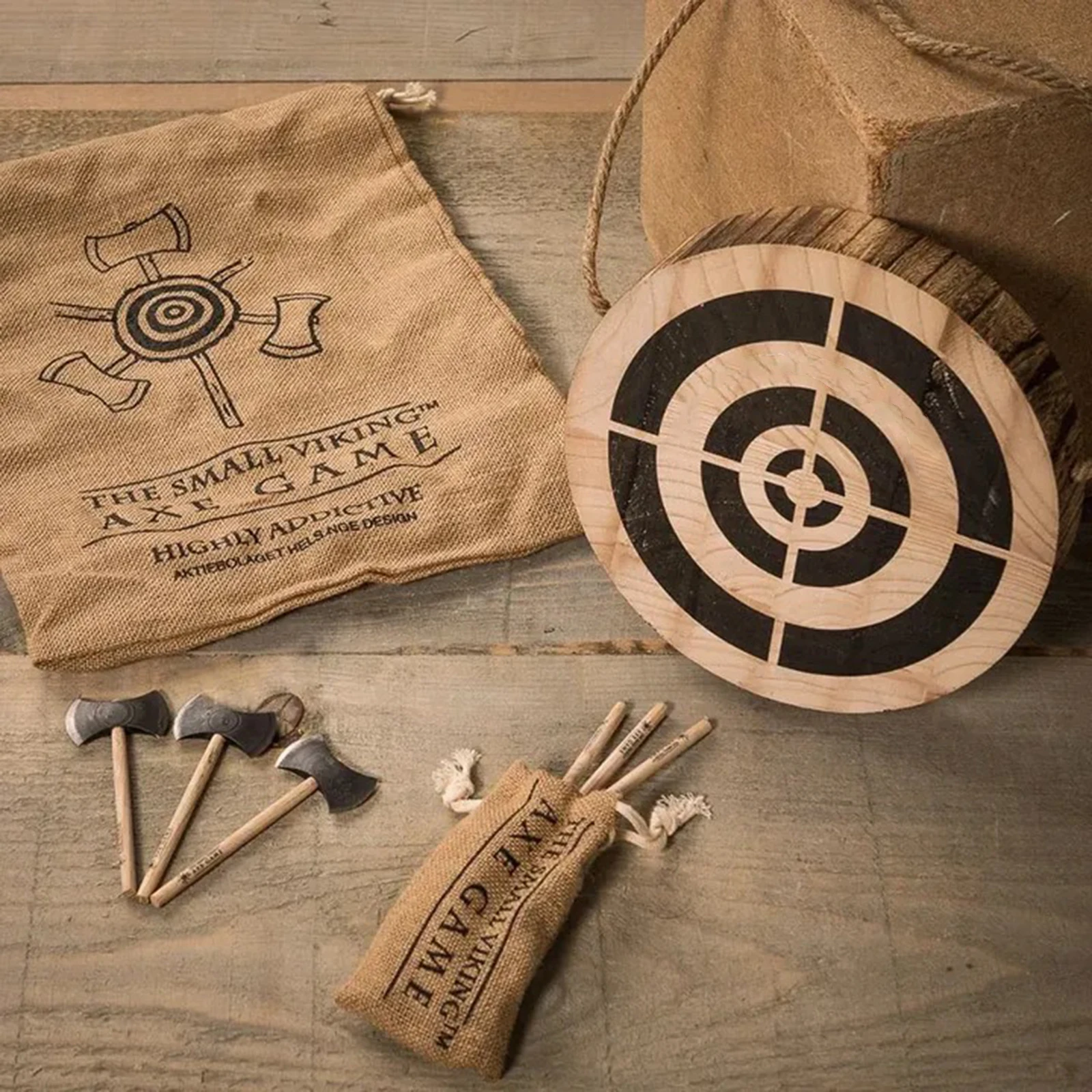 

New Axe Throwing Game Set Wooden Target Practice Game with Hemp Rope Suitable for Indoor and Outdoor Targets 1 Axe and 3 Axe