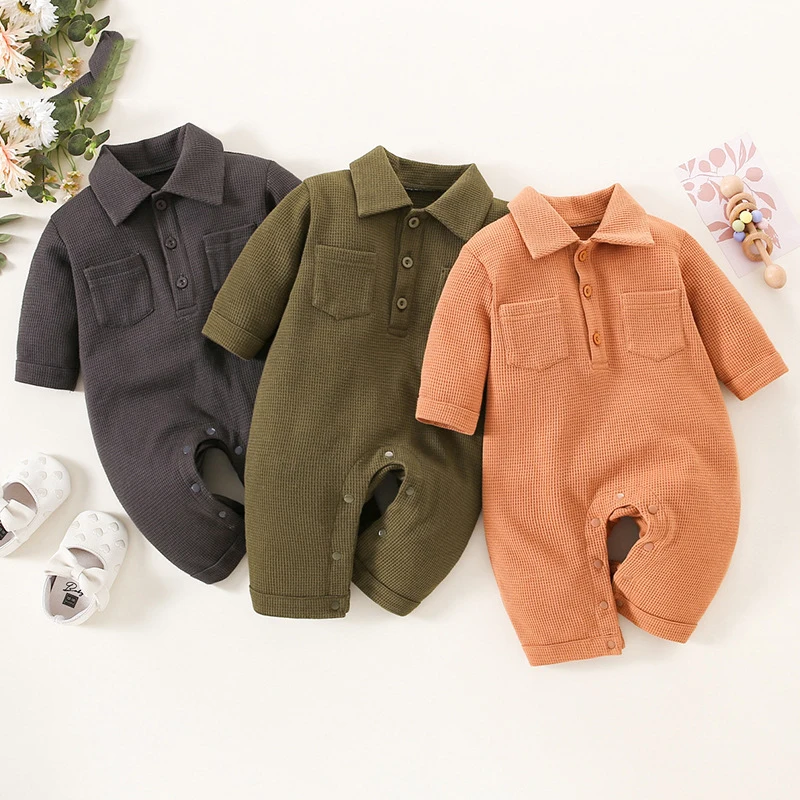 

Spring And Autumn Baby One-piece Clothes Newborn Baby Boy Clothes Long Sleeve Waffle Baby Jumpsuits Baby Stuff Roupas Para Bebe