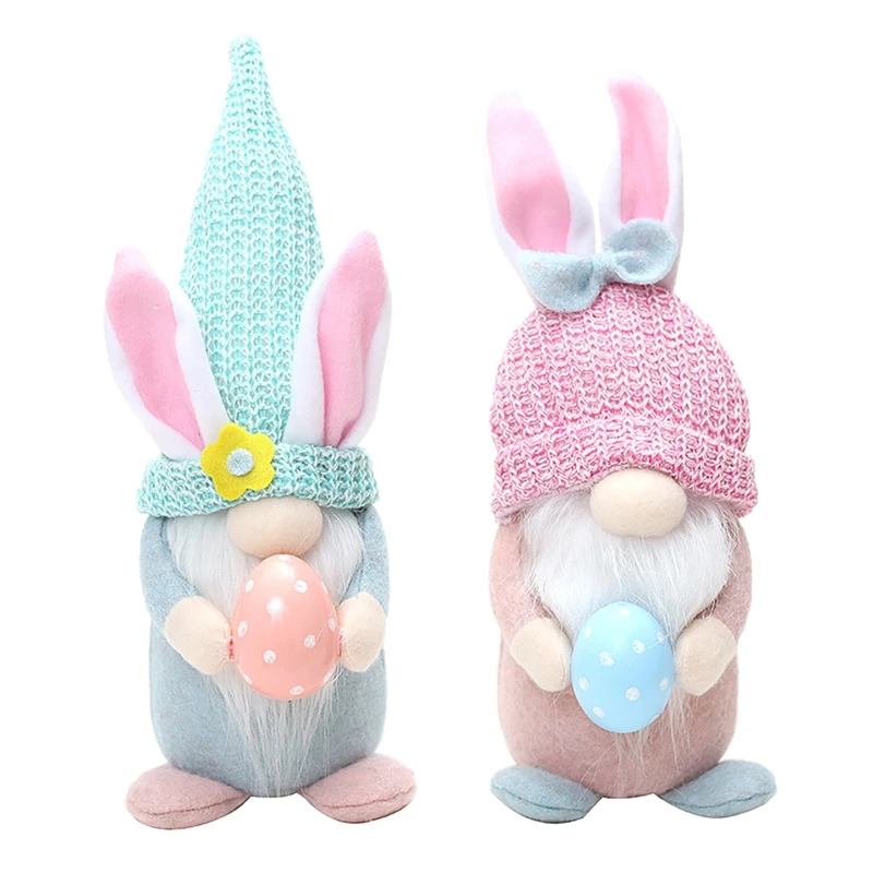 

2 Pcs Easter Gnome Plush With LED Light Handmade Swedish Gnome Ornament Easter Elf Dwarf Decors Spring Decor