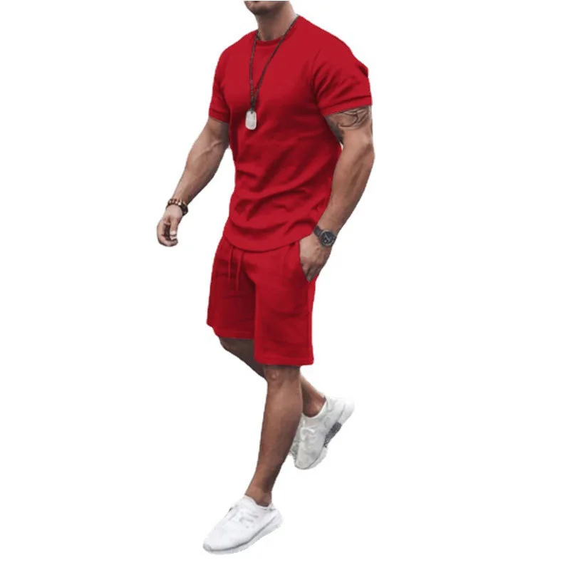 

Men's Tracksuit Casual Cotton Short-sleeved T-Shirt Shorts 2-piece Suit Summer Sportswear Loose Men's Clothing Suit
