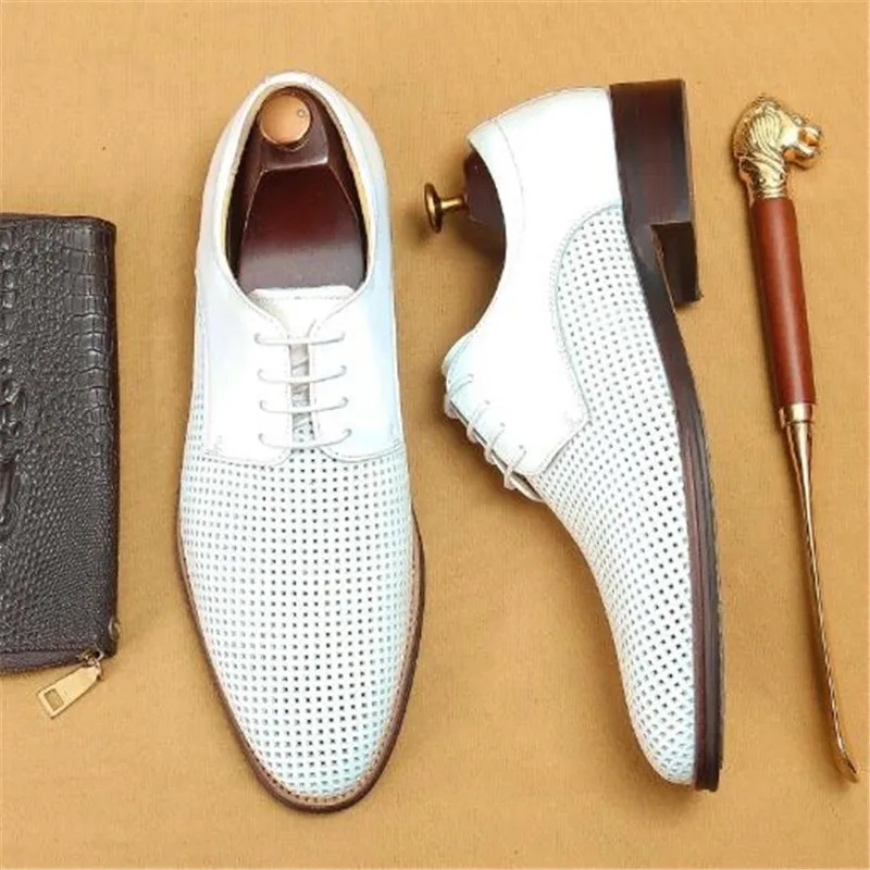 

Formal Shoes For Men High Quality Genuine Leather Designer Social Lace Up Shoe Man Wedding Dress oxford Shoes White Breathable