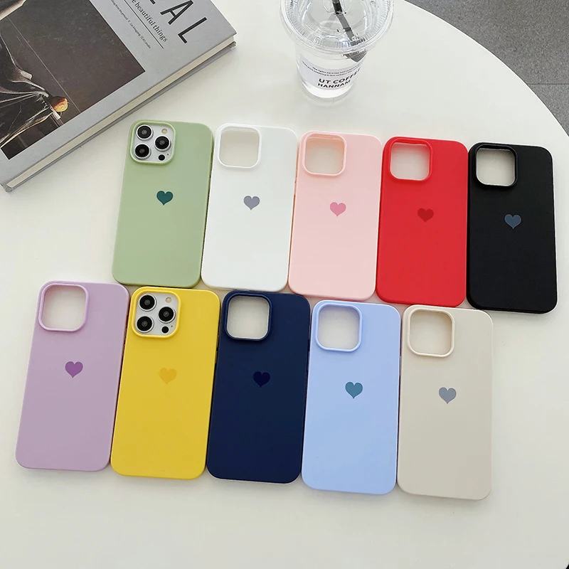 Матовый мягкий чехол из ТПУ ярких цветов с сердечками для iPhone 14 13 12 11 Pro Xs Max 8 7 Plus X Xr