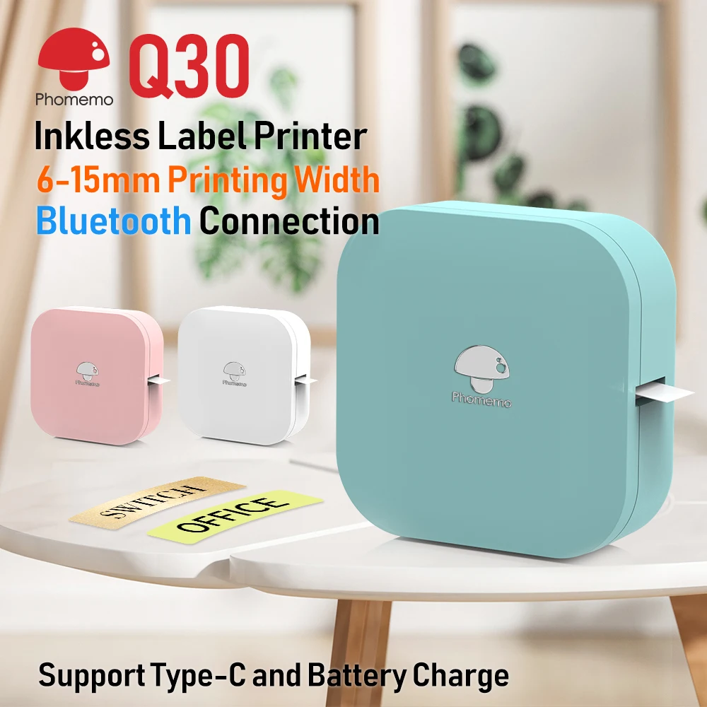 Phomemo Q30 Label Printer Wireless Mini bluetooth Thermal Printer Portable Adhesive Label Sticker Printer Machine Home Office