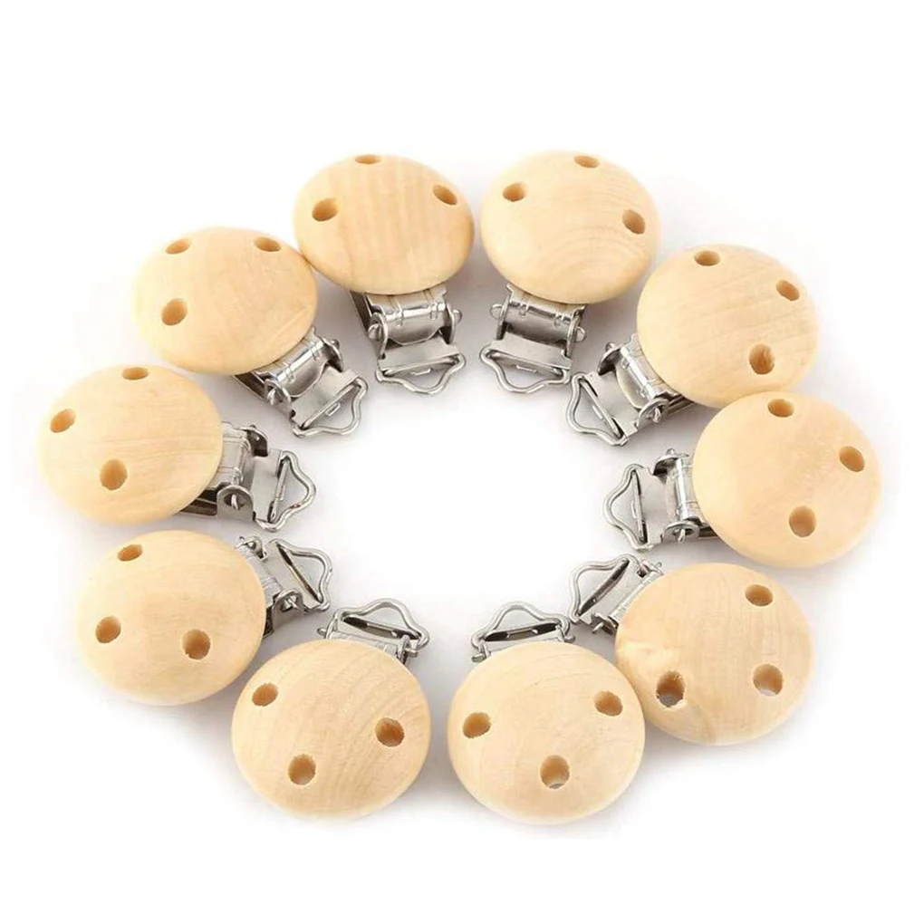 

10Pcs Round Wooden Baby Pacifier Clip 3 Holes Infants Nipple Clasps DIY Toddlers Accessories