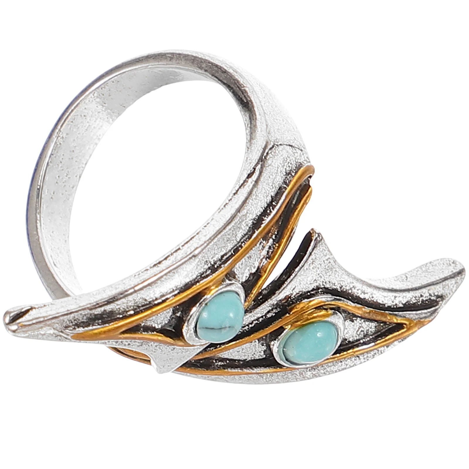 Открытое кольцо маленькое регулируемое в стиле ретро синее бирюзовое ювелирное