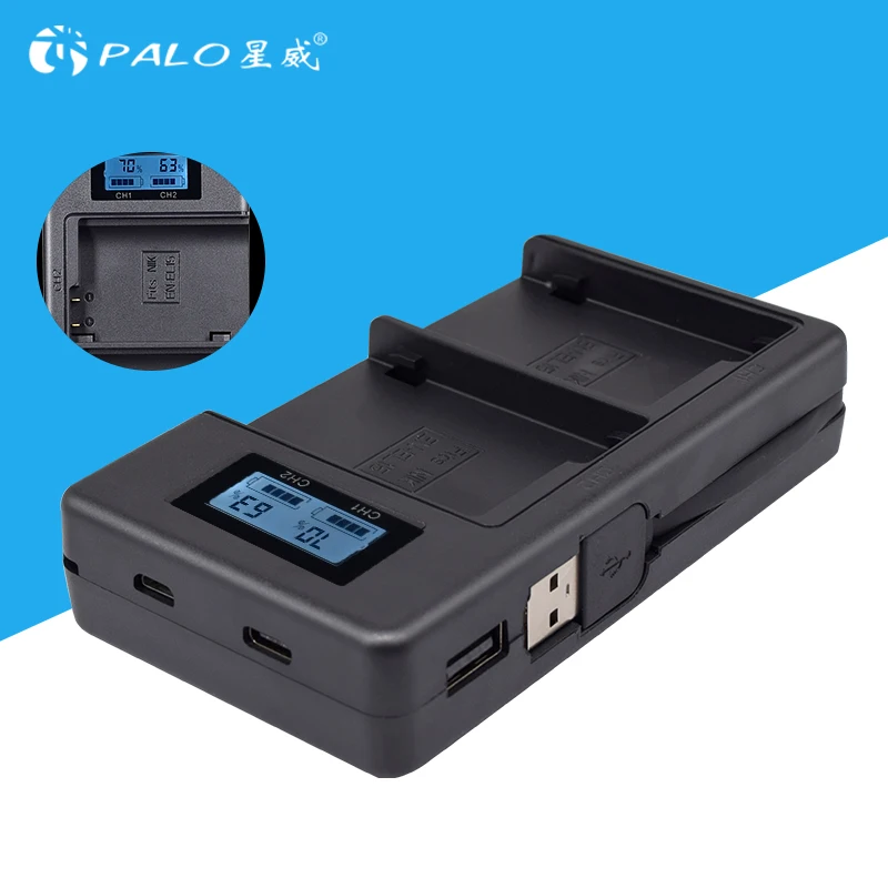 Зарядное устройство PALO EN-EL15 с ЖК-дисплеем, устройство для зарядки литий-ионных аккумуляторов с USB-кабелем для Nikon 1 V1 D600 D610 D750 D800 D810 D810A и т. Д.