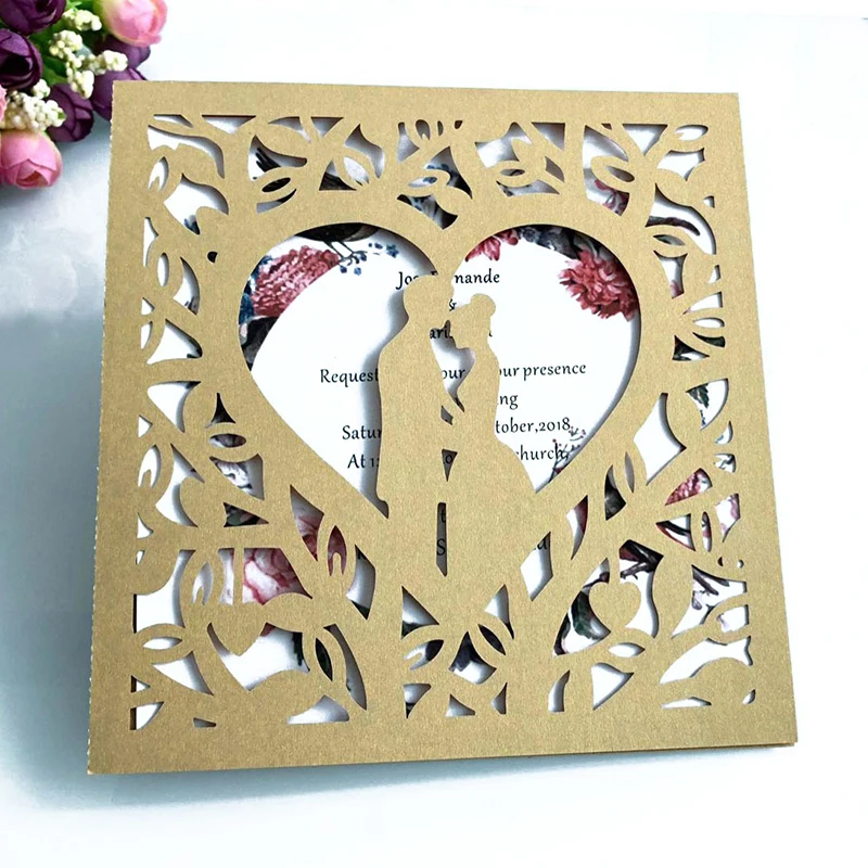 

10pcs Pearl Paper Square Wedding Invitations Laser Cut Bride Groom Romantic Invitation Card Gift Greeting Cards Party Supplies