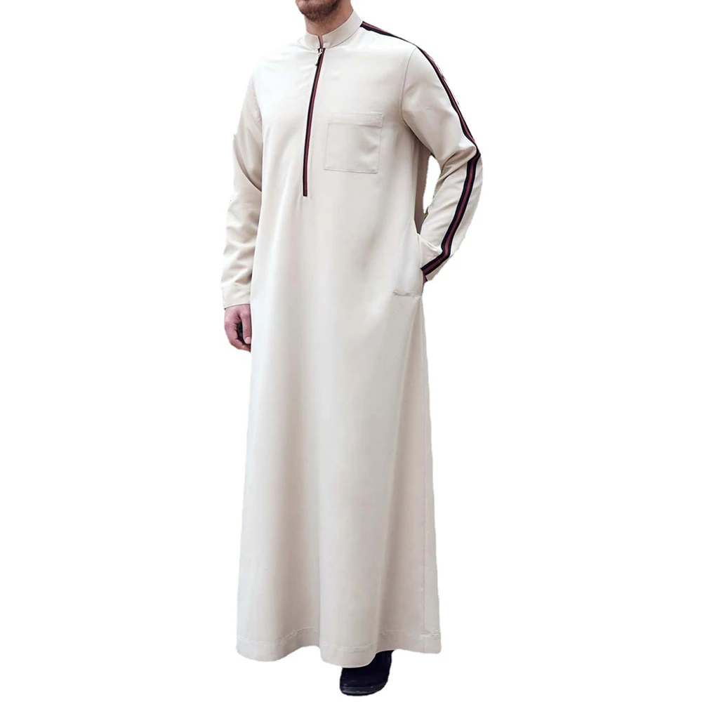 New Muslim Men's Jubba Thobe Middle East Arab Turkey Ramadan Robe Solid Simple Zipper Kaftans Pakistan Dubai Islam Men Robe