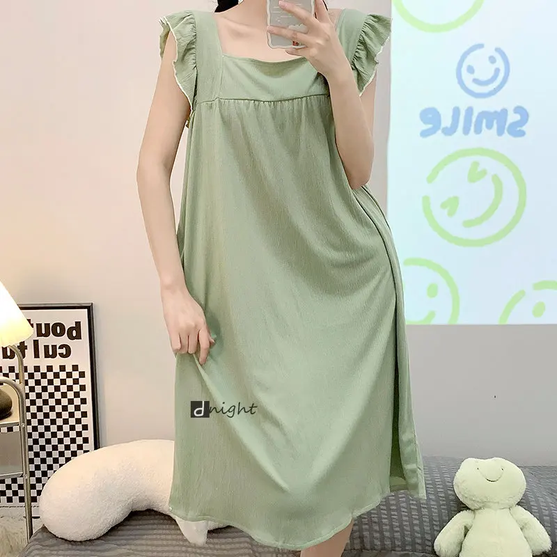 Women's Summer Cotton Night Gown Night Dress Spaghetti Strap Sleepwear Nightgown Plus Size 3xl 5xl 6XL  Sleeping Dress