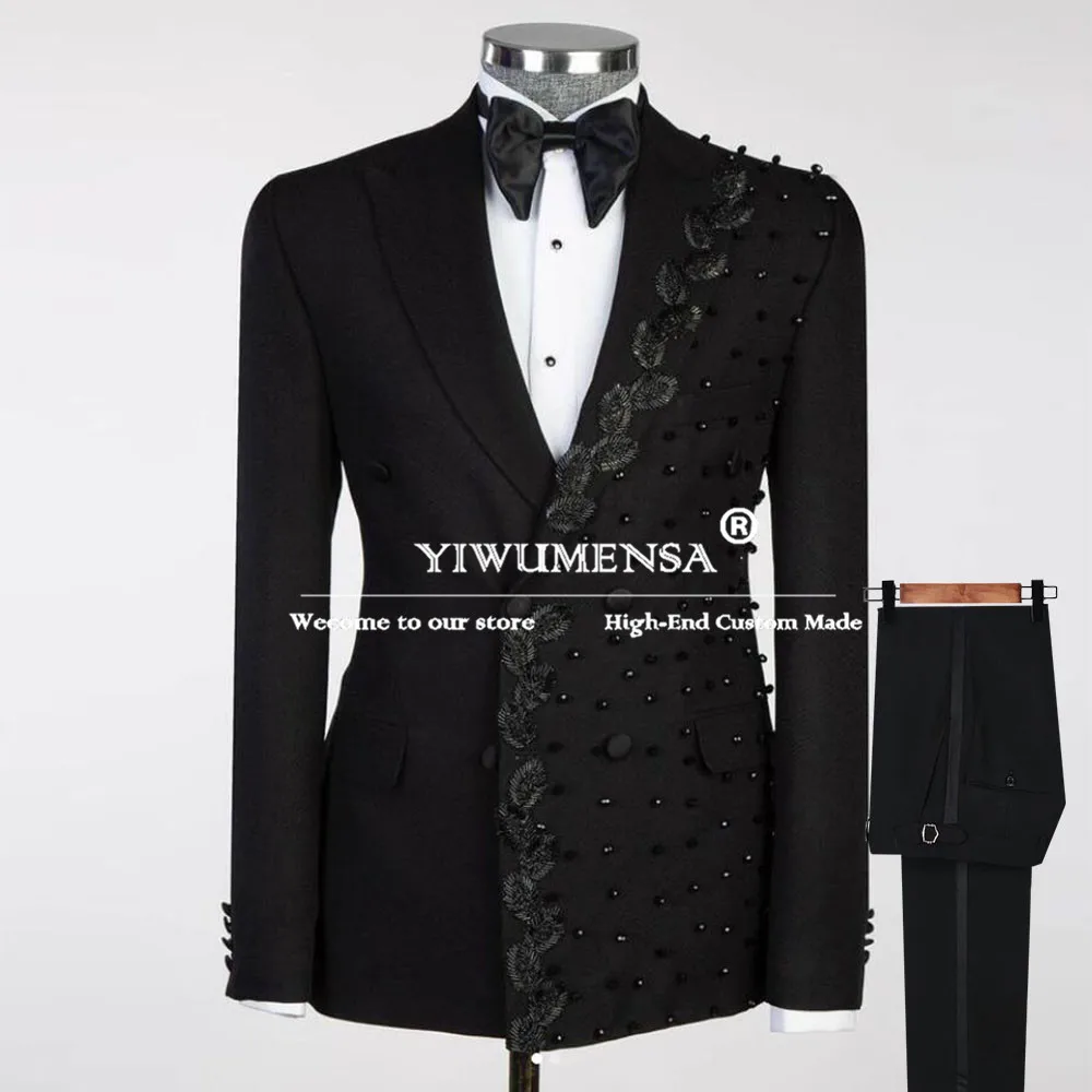Мужские костюмы ручной работы с вышивкой бисером смокинги для жениха (пиджак