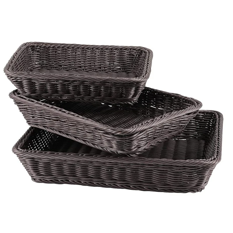 

3 Pcs Wicker Bread Basket,Handmade Woven Basket,Tabletop Display Organizer Serving Baskets For Food Fruit Snacks Basket