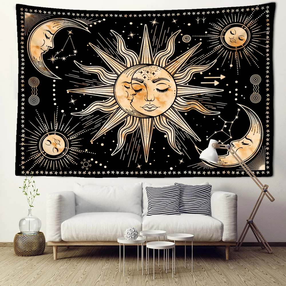 

Retro Star Sun Moon Tarot Tapestry Wall Hanging Abstract Witchcraft Psychedelic Mysterious Dormitory Living Room Home Decoration