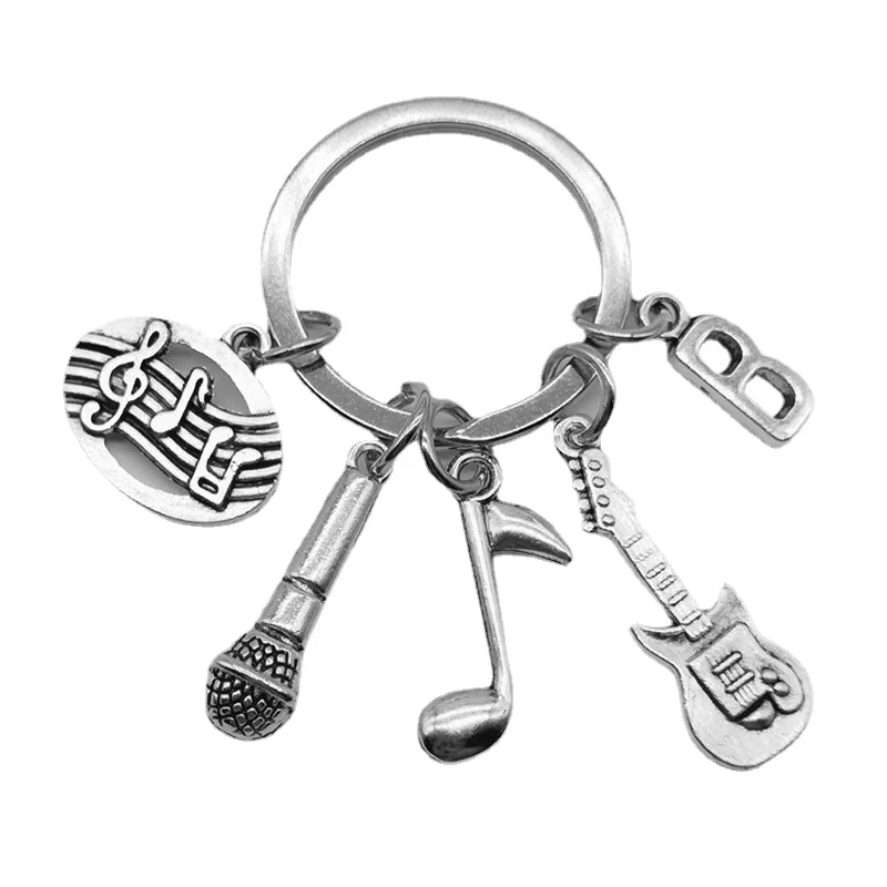 

Music Note Microphone Guitar Band Key Chains, keyring,Silver Color, Women Jewelry Man Accessory Pendant Fashion Gift