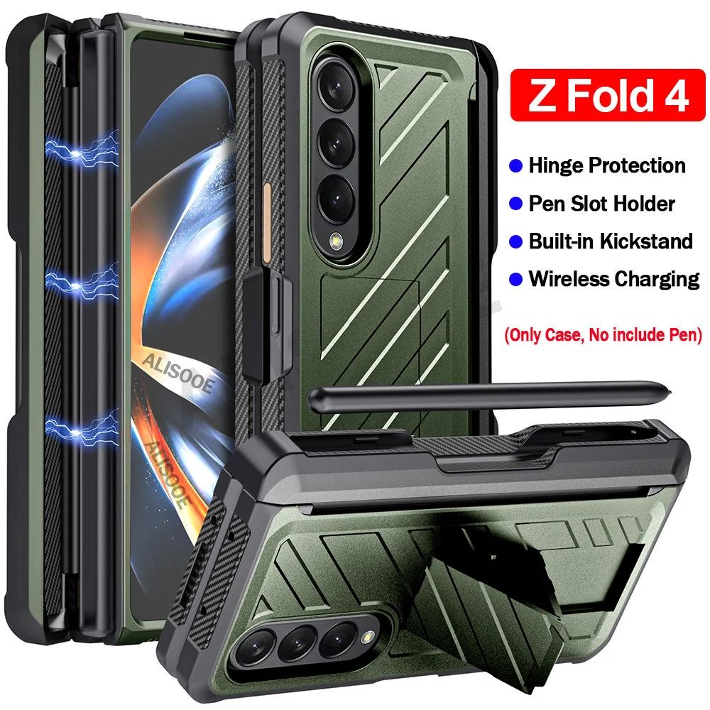 

Armor Shockproof Case for Samsung Galaxy Z Fold 4 Fold4 5G Case Magnetic Hinge Pen Slot Kickstand Hard PC Cover Funda (No Pen)
