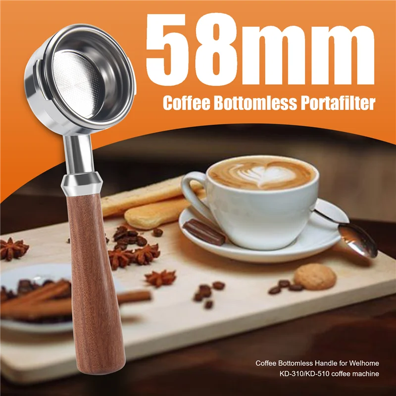Фото ABXF-Coffee бездонный портафильтр кофемашина с деревянной ручкой фильтр аксессуары для кофе для Welhome KD-310/KD-510 K888 №3