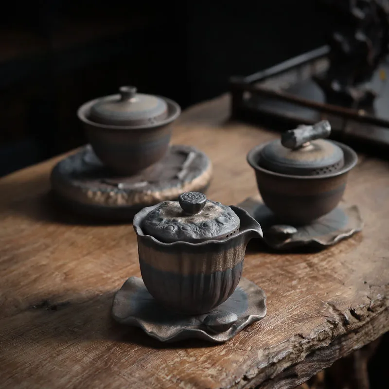 

Винтажная керамическая стеклянная чаша ручной работы с крышкой, китайская чайная чаша, блюдце, чайный сервиз Цзиндэчжэнь, персональный чайный набор кунг-фу