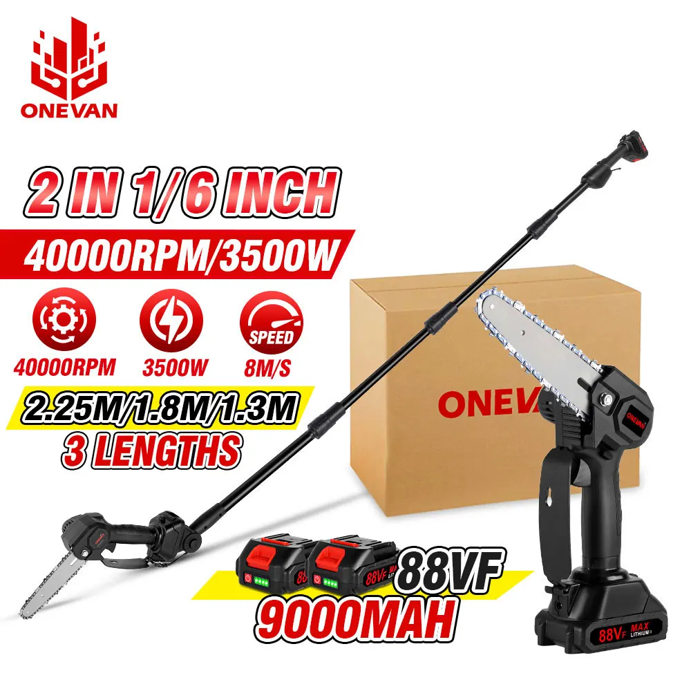 ONEVAN 3500W 2.25m High Branch Saw Telescoping Pole Electric Chainsaw Cordless Garden Tree Pruning Tool for Makita 18V Battery