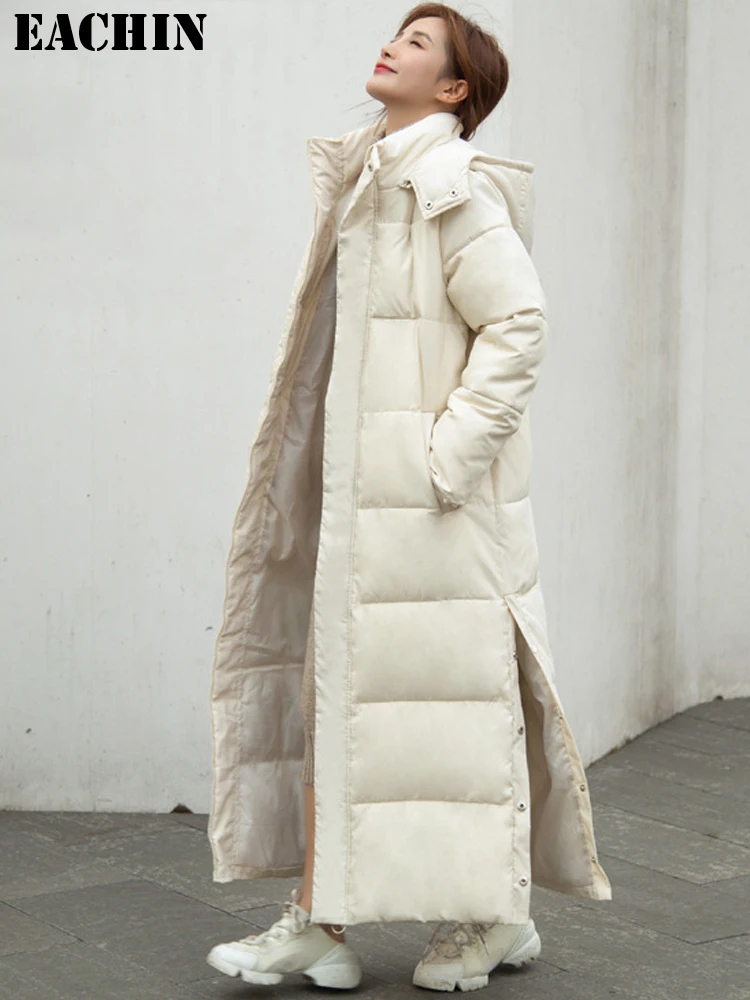 

Женские зимние куртки EACHIN, новинка 2023, роскошная дизайнерская одежда, женские длинные прямые парки с хлопковой подкладкой, Повседневная теплая верхняя одежда