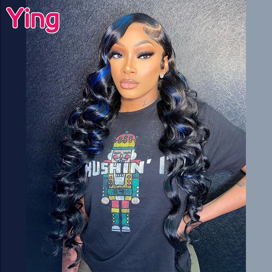 Ying Highlight Bleu Colored 13X4 Body Wave Human Hair Lace Frontal Wigs 180% Brazilian Remy 13x6 Transparent Lace Front Wigs