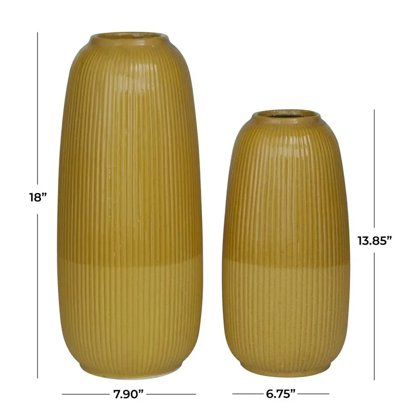 

Brilliantly Yellow 14"H Ceramic Vase Set, 2 Pcs for Home Ornaments Decoration