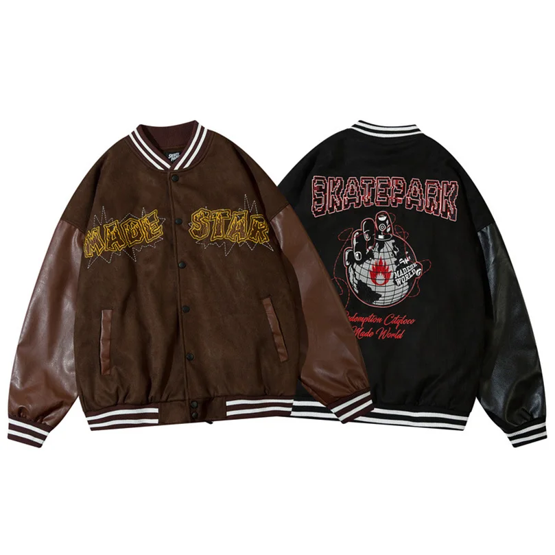 Осенняя бейсбольная куртка для мужчин и женщин оверсайз в стиле High Street С Вышивкой