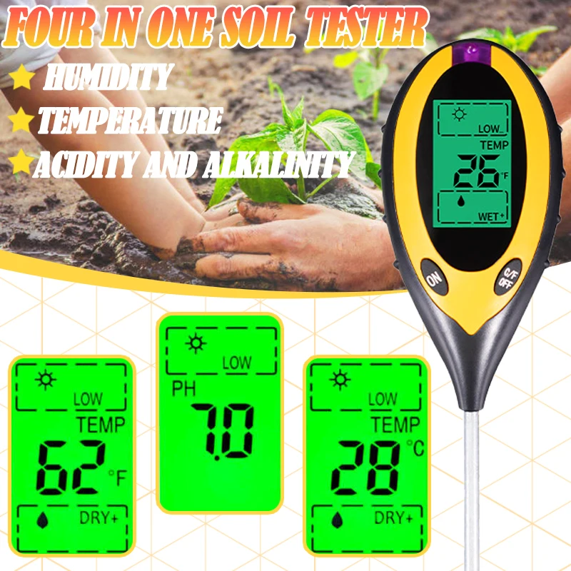 

Цифровой измеритель влажности почвы 4 в 1, прибор для измерения температуры и освещенности почвы с ЖК-дисплеем, для растений и сельского хозяйства, садовые инструменты