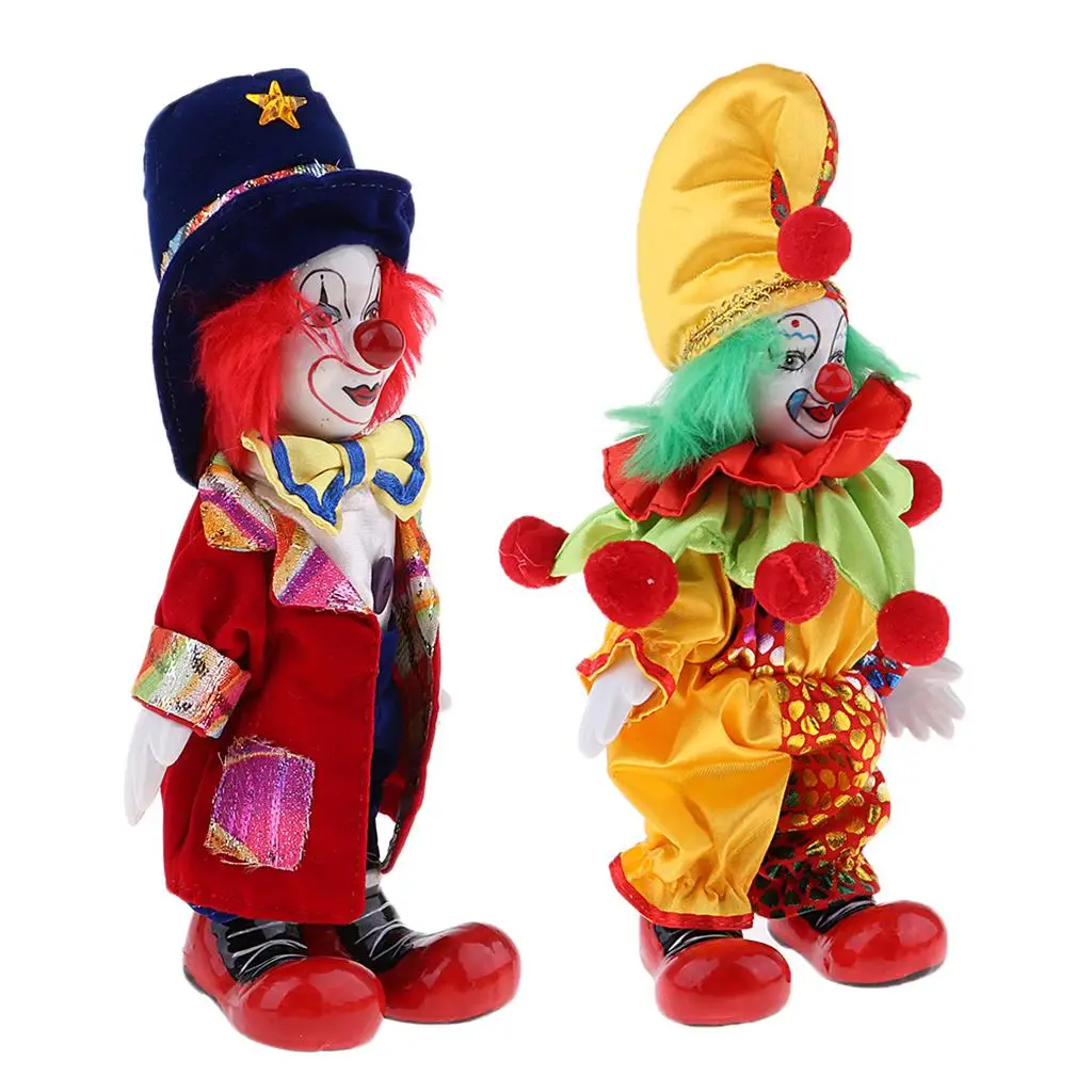 

2 Pieces 7inch Vintage Ceramic Clown Standing Doll Figure Jester Adults Collectible