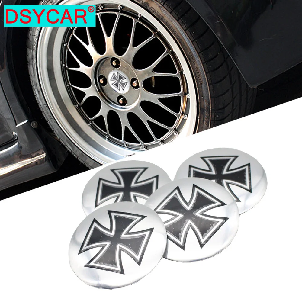 

DSYCAR 4Pcs/Set 56mm Cross Car Steering Tire Wheel Center Sticker Hub Cap Hubcap Sticker Emblem Badge Decal Car Styling