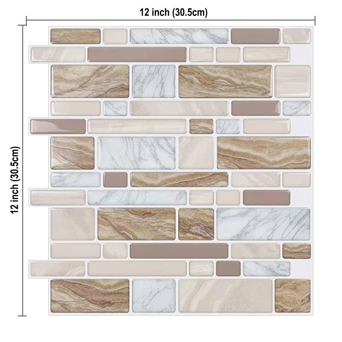 

EasyTiles Marble 3D Mosaic Peel and Stick Tile Anti-Moisture DIY Self-adhesive Wall Tiles For Room Decor - 3 Sheets