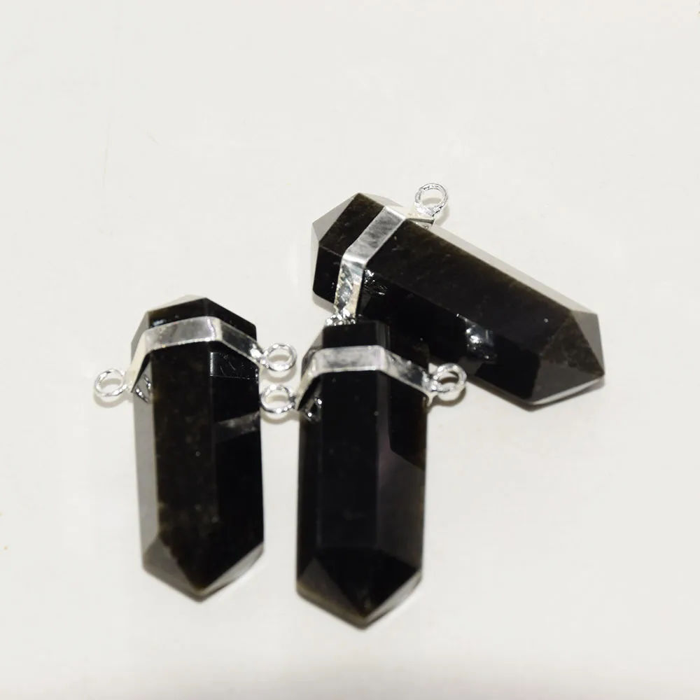 

Подвеска из натурального черного обсидиана с шестигранным камнем для изготовления ювелирных изделий, 2022, женское длинное серебряное покры...
